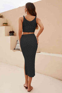 Openwork Cropped Tank and Split Skirt Set Trandify deal