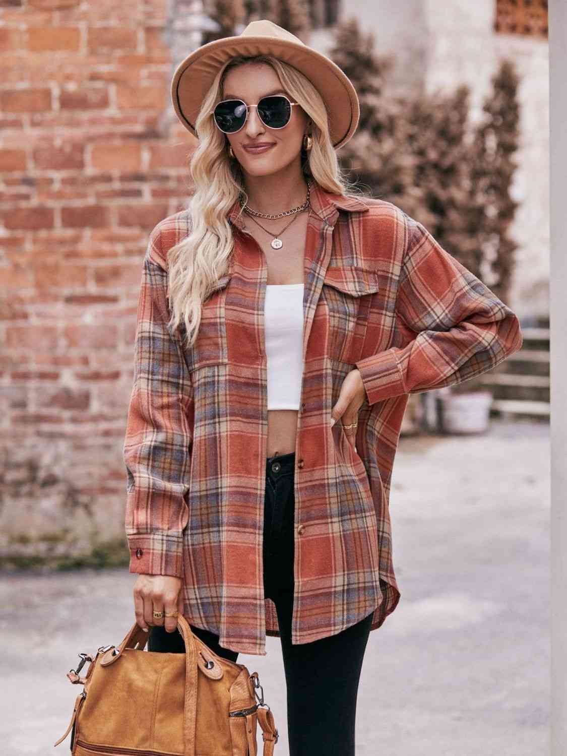 Plaid Dropped Shoulder Longline Shirt Trandify deal