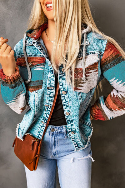 Drawstring Hooded Pocketed Denim Jacket - Trandify Deal