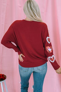 Heart Sequin Round Neck Long Sleeve T-Shirt Trandify deal