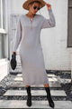 Notched Neck Dropped Shoulder Button-Down Midi Dress Trandify deal