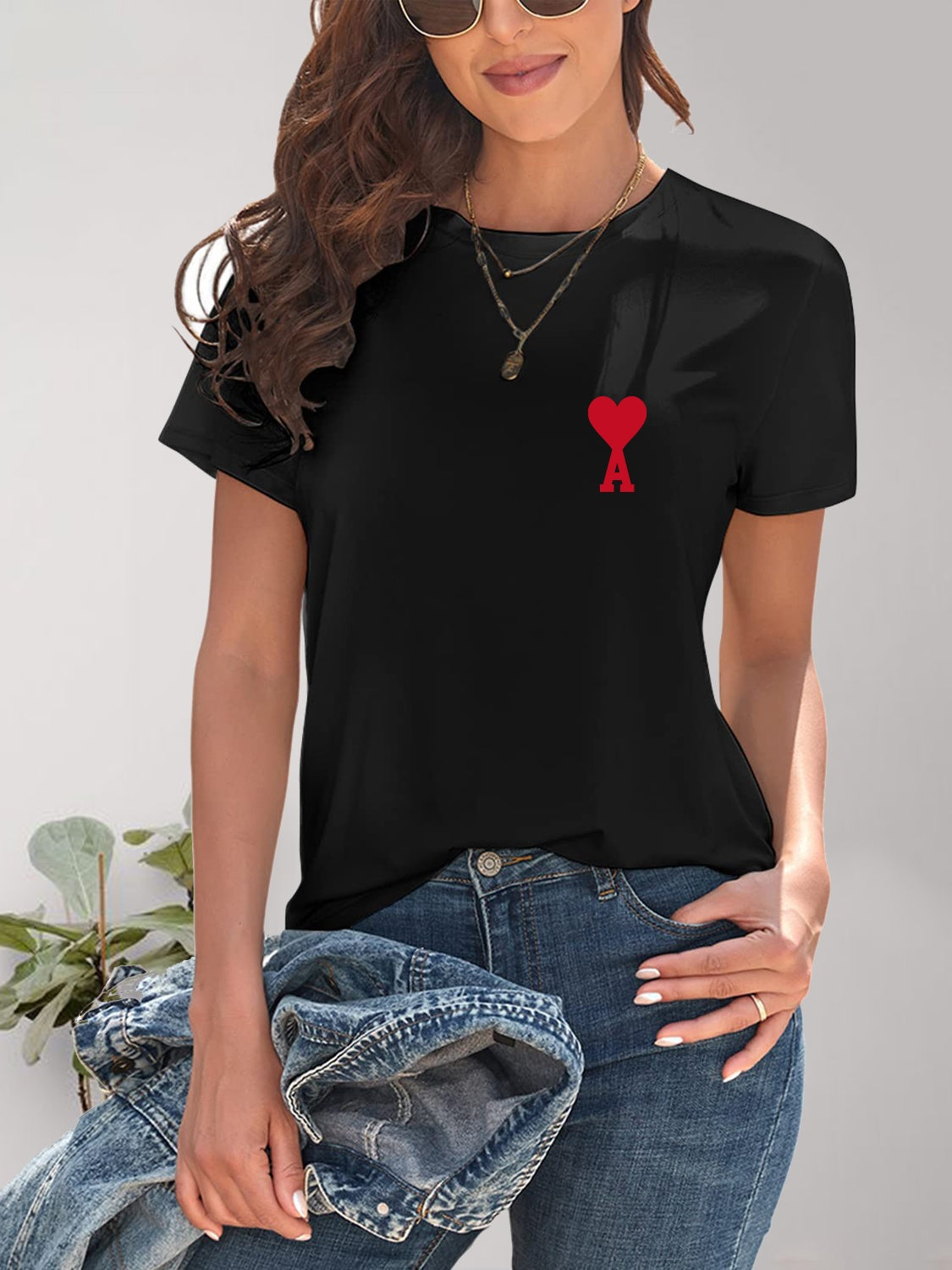 Heart Round Neck Short Sleeve T-Shirt Trandify deal