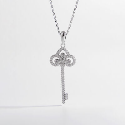 925 Sterling Silver Inlaid Zircon Key Shape Necklace Trandify deal