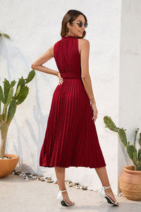 Swiss Dot Tie Neck Sleeveless Dress Trandify deal