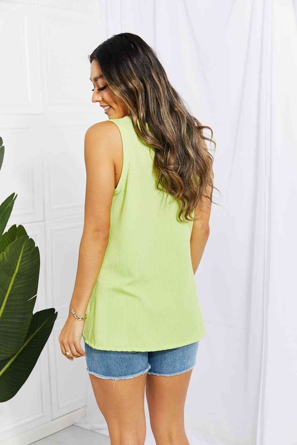 Blumin Apparel Chance of Sun Full Size Ribbed V-Neck Tank in Green Trandify deal