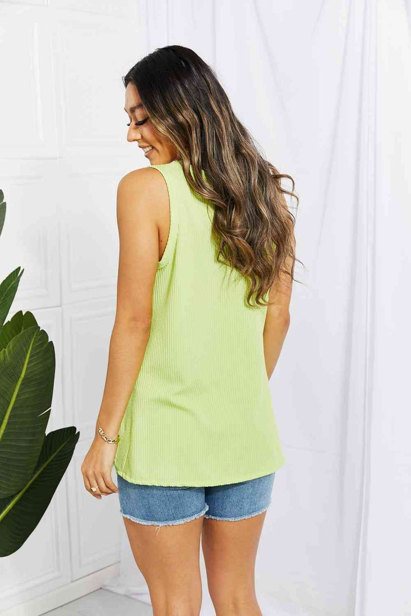 Blumin Apparel Chance of Sun Full Size Ribbed V-Neck Tank in Green Trandify deal