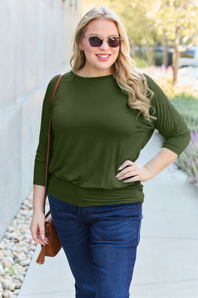 Basic Bae Full Size Round Neck Batwing Sleeve Blouse Trandify deal
