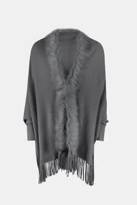 Fringe Open Front Long Sleeve Poncho Trandify deal