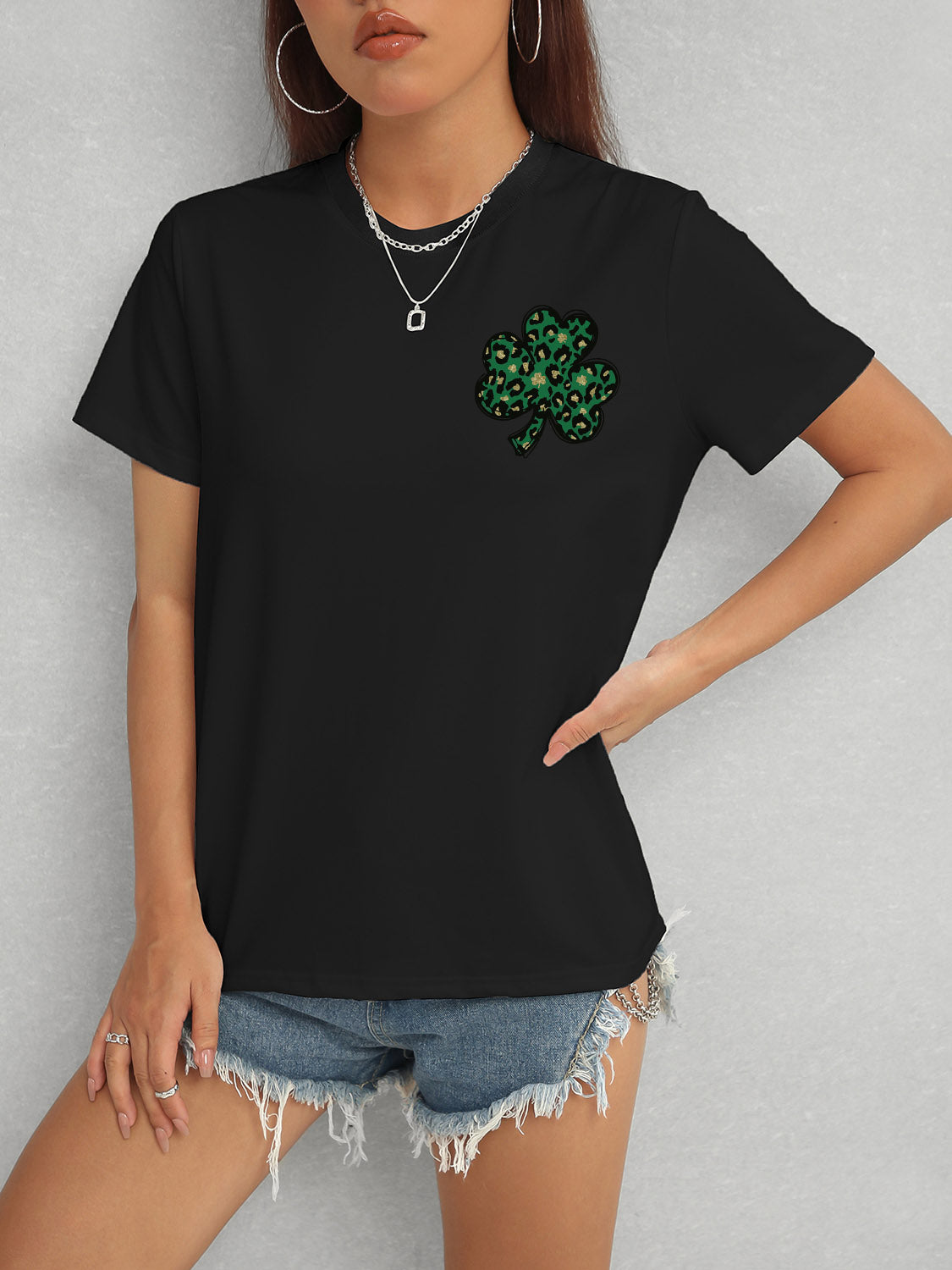 Lucky Clover Round Neck Short Sleeve T-Shirt Trandify deal
