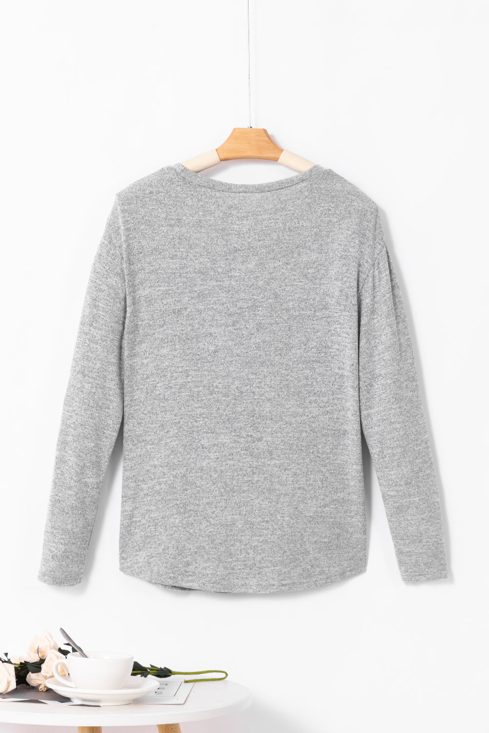 Decorative Button Round Neck Long Sleeve Top Trandify deal