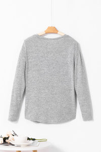 Decorative Button Round Neck Long Sleeve Top Trandify deal