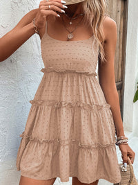 Shiny Frill Spaghetti Strap Tiered Dress Trandify deal