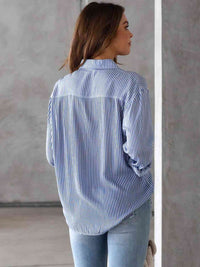 Striped Collared Neck Shirt with Pocket Trandify deal
