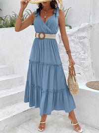 Perfee Tie Shoulder Smocked Waist Sleeveless Tiered Dress Trandify deal