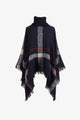 Plaid Turtleneck Raw Hem Poncho Trandify deal