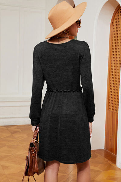 Frill Square Neck Long Sleeve Dress Trandify deal