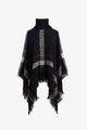 Plaid Turtleneck Raw Hem Poncho Trandify deal