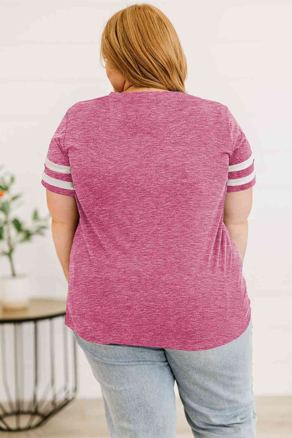 Plus Size Striped V-Neck Tee Shirt Trandify deal