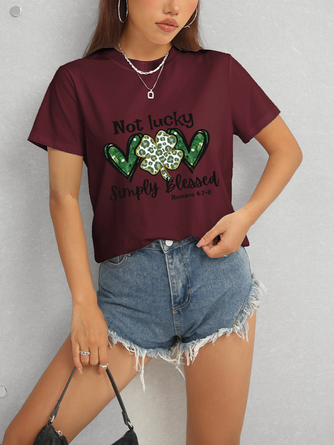Lucky Clover Round Neck Short Sleeve T-Shirt Trandify deal