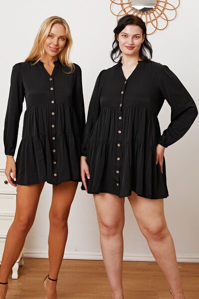 Ruffled Button Up Long Sleeve Tiered Shirt Trandify deal