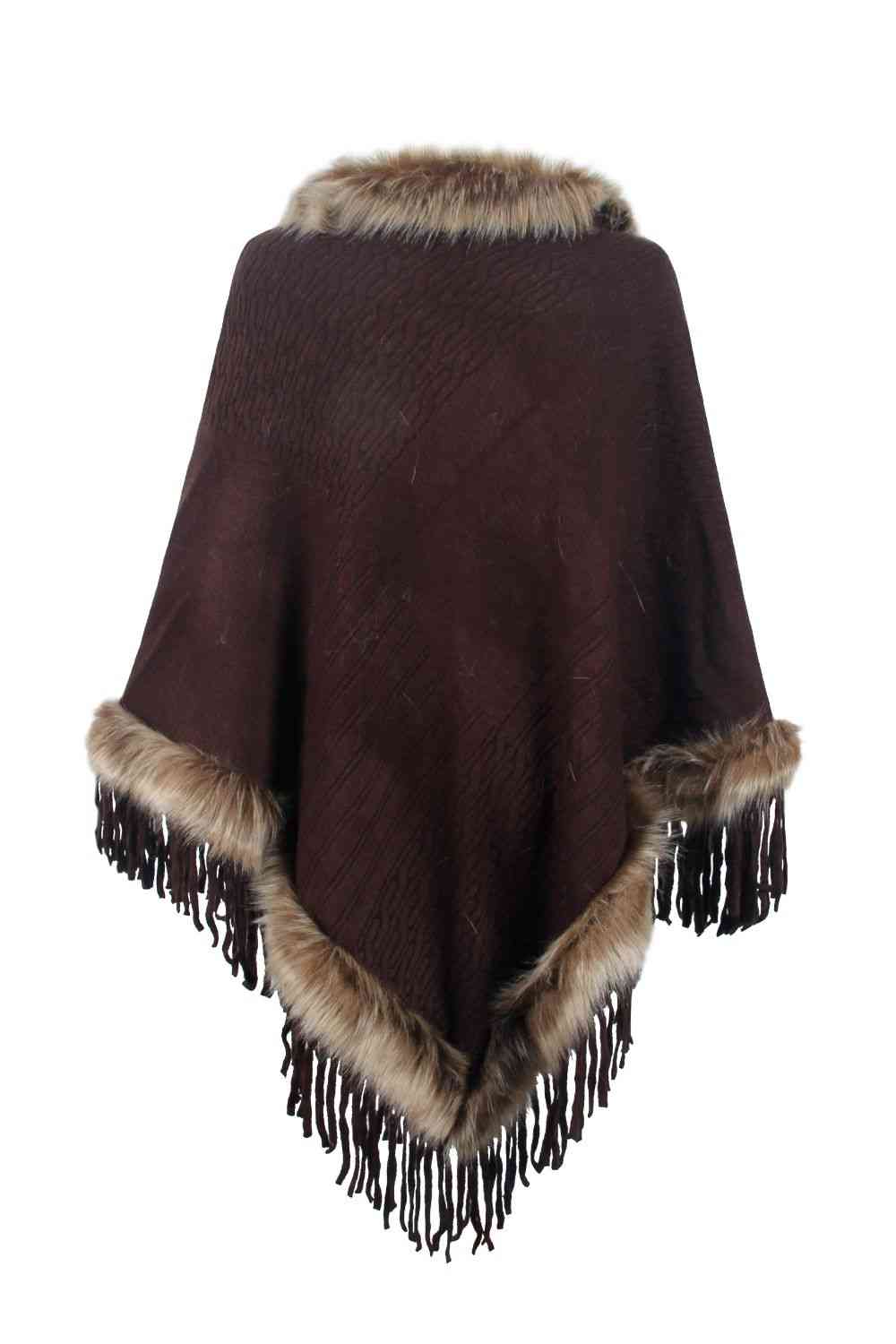 Faux Fur Trim Fringed Poncho Trandify deal