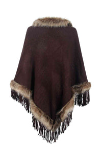 Faux Fur Trim Fringed Poncho Trandify deal