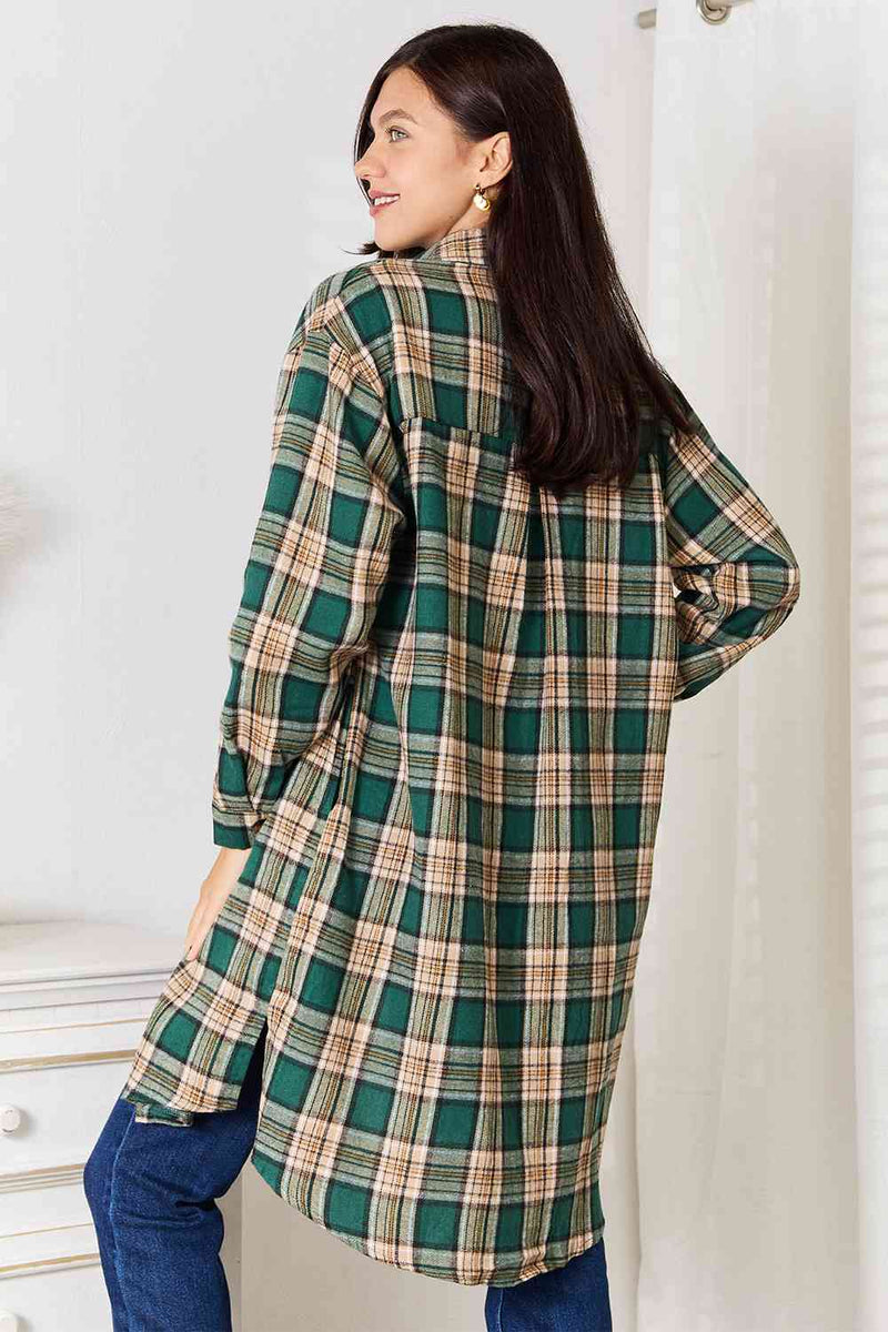 Double Take Plaid Collared Neck Long Sleeve Shirt Trandify deal