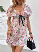 Perfee Printed V-Neck Puff Sleeve Mini Dress Trandify deal