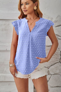 Swiss Dot Ruffled Cap Sleeve T-Shirt Trandify deal