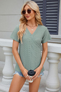 Eyelet Surplice Short Sleeve T-Shirt Trandify deal