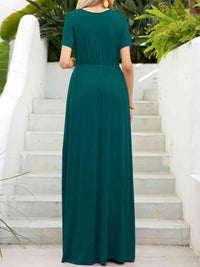 Round Neck Short Sleeve Maxi Dress with Pockets Trandify deal