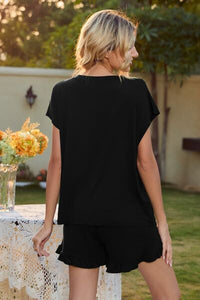 Round Neck Short Sleeve T-Shirt and Drawstring Shorts Lounge Set Trandify deal