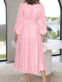 Deep V-Neck Balloon Sleeve Plain Maxi Dress Trandify deal