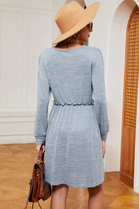 Frill Square Neck Long Sleeve Dress Trandify deal