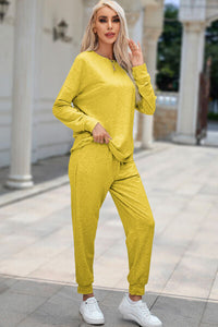 Round Neck Top and Drawstring Pants Lounge Set Trandify deal